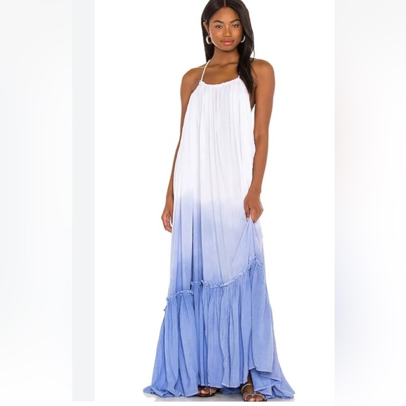 Jen’s Pirate BOOTY Ombre Krishna Maxi Dress Sz M/L White/Blue - Picture 2 of 10